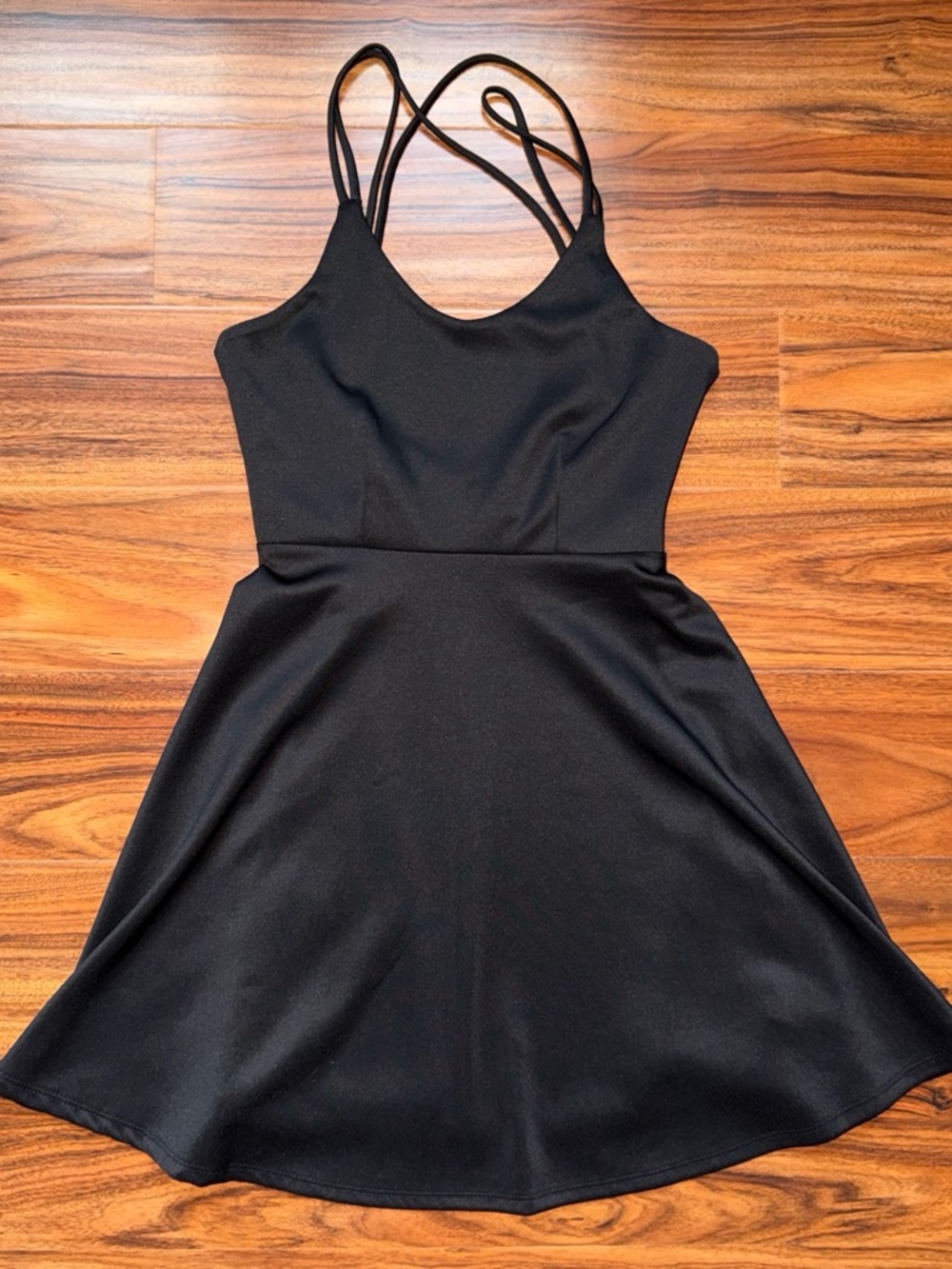 finn & clover Black Double-Strap Fit & Flare Mini Dress